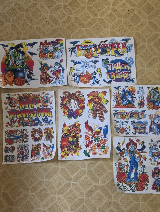 Other - Vintage Halloween Thanksgiving Window Clings Ghost Witch Cat Pumpkin Lot Of 6